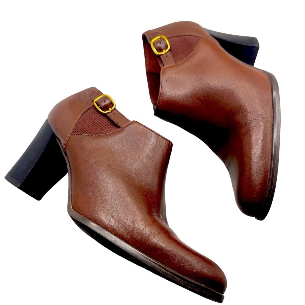 Bruno Valenti Brown Buckle Leather Italian Heel Bootie Size 6